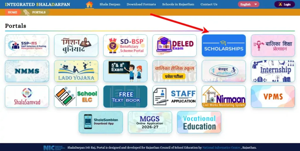 screenshot of homepage showing click on scholorship